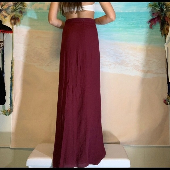 Olivaceous burgundy faux wrap maxi Skirt - Picture 2 of 8